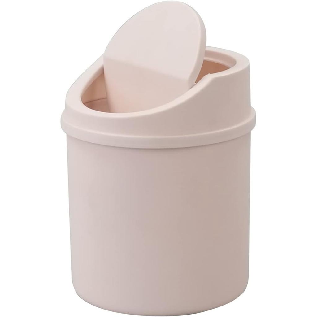Plastic Mini Desktop Trash Can with Swing Lid, Tiny Swing Top Garbage Can, Pink