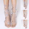 Women's Breathable Summer Transparent Sheer Floral Printing Mesh Socks Tulle Socks