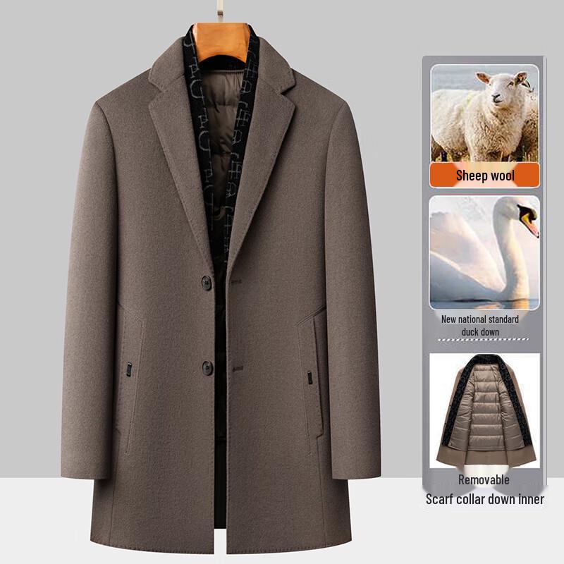Мужское пальто-оверсайз из смесовой шерсти с воротником-пиджаком и съемной подкладкой из пуха