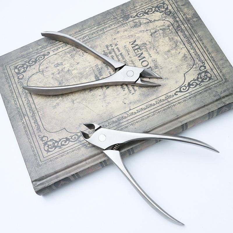 Stainless Steel Eagle Beak Toenail Clipper for Paronychia - Gray, Buffalo Horn Handle, Single Cut Pliers for Thick & Ingrown Nails