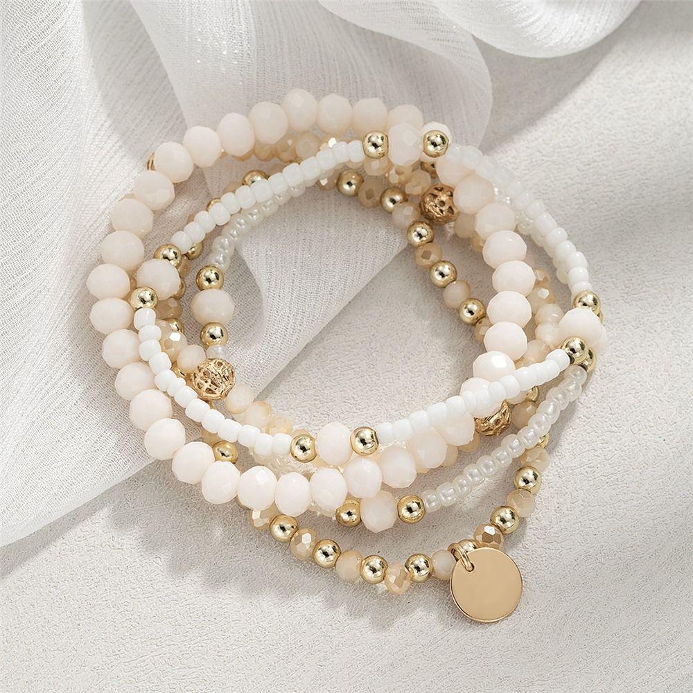 5Pcs Alloy Stretch Bracelets Resin Vacation Jewelry Gift Elegant Beaded Bracelet Set for Women