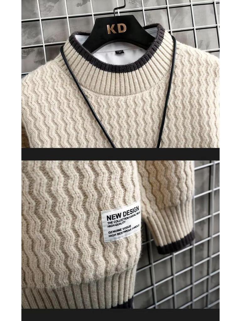 Мужской вязаный свитер свободного кроя в корейском стиле однотонный - Теплый пуловер на осень/зиму