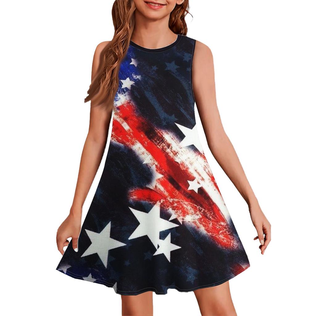 Girl Summer Dress Sleeveless Printed Color Casual Dress