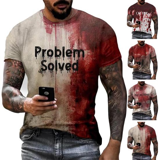 Мужская футболка на Хэллоуин, жуткая футболка с коротким рукавом и круглым вырезом, футболка с принтом пятен крови для наряда на Хэллоуин, вечеринка в стиле хоррор