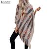 Autumn Women Front Cross Irregular Knitted Hooded Cloak Sweaters Jumpers