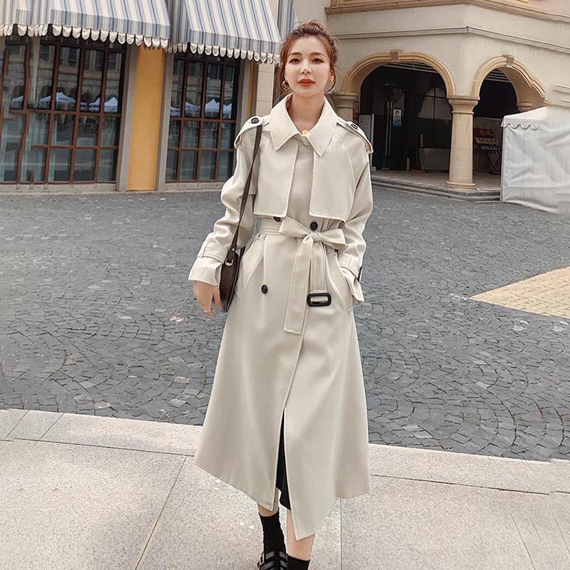 Windbreaker Women's Mid-length British Style Over-the-knee Coat Slim Slimming Casual Jacket Can Be Belted Elegant Temperament