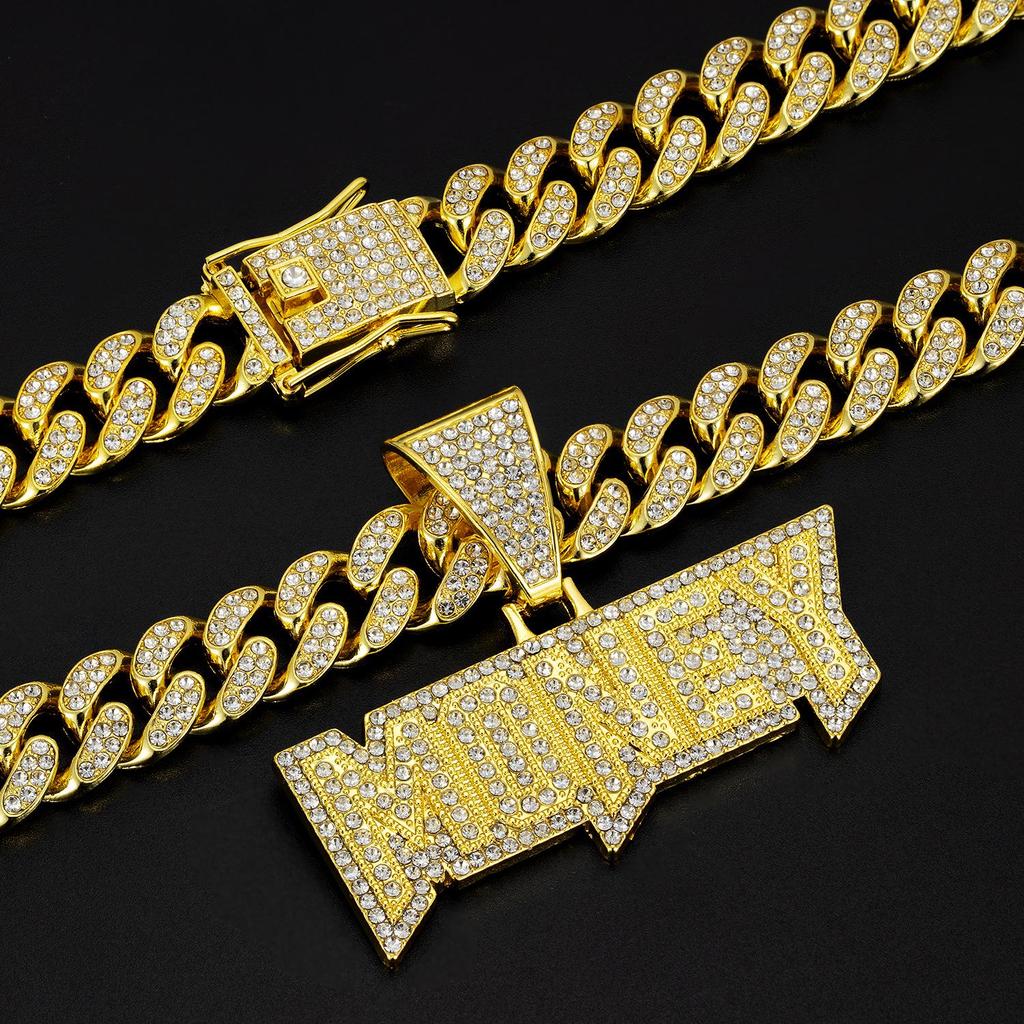 European American Hip-Hop MONEY Letter Diamond Pendant Cuban Necklace
