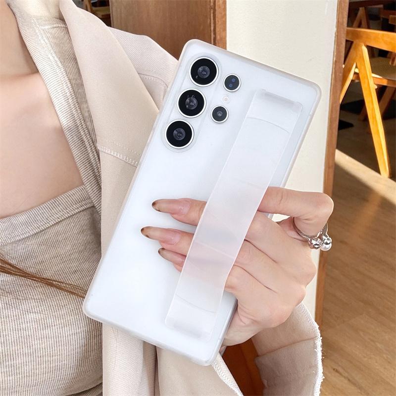 Роскошный матовый эластичный силиконовый ремешок для телефона Samsung S25 S24 S23 Ultra S25 Plus Жесткий ПК Прозрачный противоударный чехол