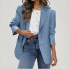 Ladies' Casual And Fashionable V-neck Button Up Long Sleeved Solid Color Jacket