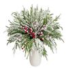 Artificial Norfolk Pine Branch Holiday Vase with 20 Pine Branches and 10 Red Berry Stems DIY Wreath Christmas Decoration