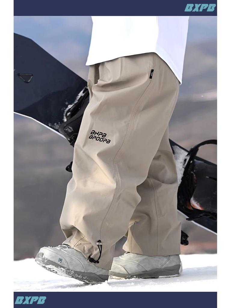 Водонепроницаемые ветрозащитные горнолыжные брюки со съемными лямками - Унисекс, однотонная снегозащитная одежда для катания на лыжах на открытом воздухе