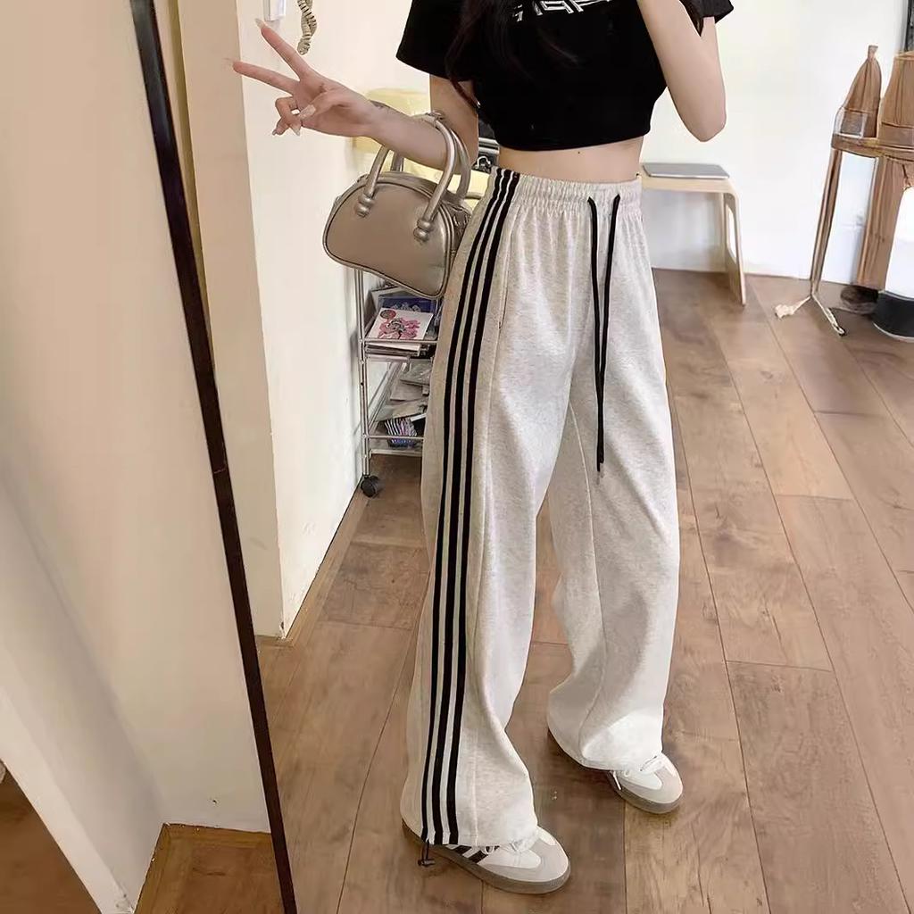 Three-way American Sports Pants for Women In Spring and Autumn New Striped Tying Feet Casual Small Wide-leg Loose Sweatpants