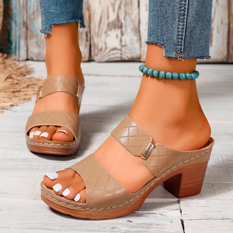 Модная женская обувь 2024 года, горячая распродажа, женские тапочки с открытой пяткой, модные однотонные женские туфли-туфли высокого качества с круглым носком на каблуках для женщин