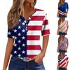 Women's T Shirt Tee Independence Day Print Button Short Sleeve Daily Weekend Fashion Basic V- Neck Regular Top