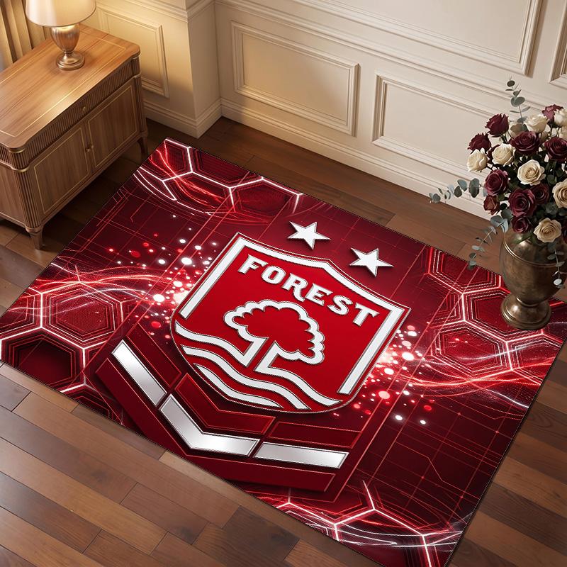 Nottingham Forest Football Print Crystal Velvet Rug, Comfortable Water Absorbent Non Slip Indoor Floor Carpet