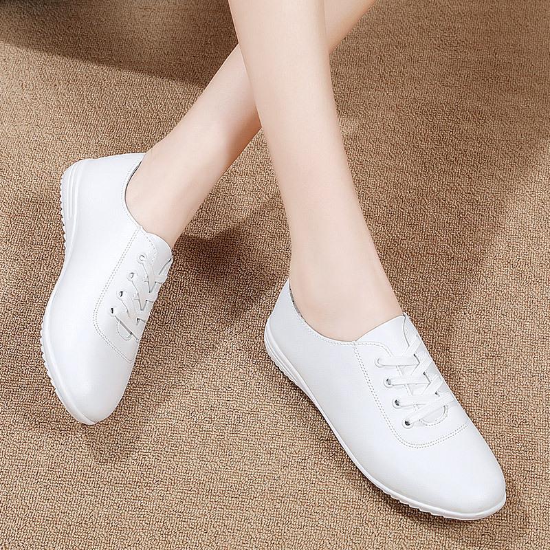 Women's Shoes Flat Heel Soft Sole White Shoes Leather Shoes Spring and Summer New Versatile Breathable Non-slip Women's Single Shoes Versatile
