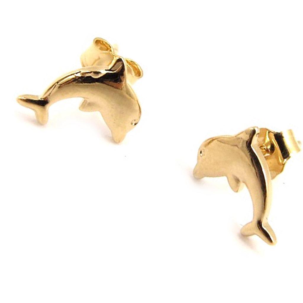 Les Trésors De Lily [D7352] - Gold Plated 'Dolphins' Earrings - 7x8 Mm