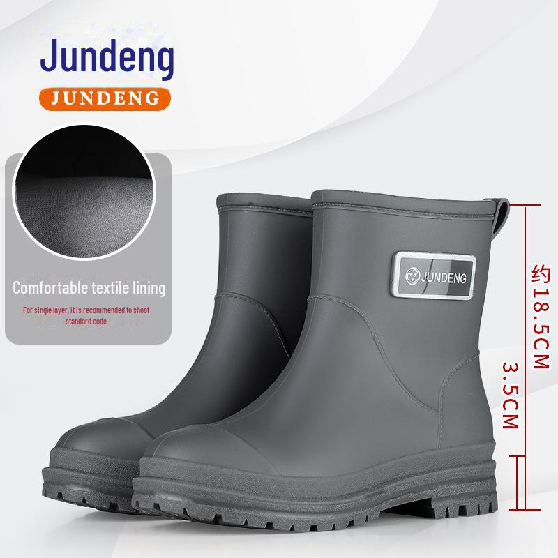 Женские короткие резиновые сапоги Jundeng — стильные, универсальные, нескользящие, цельные резиновые ботинки с большой подошвой для дождливых дней