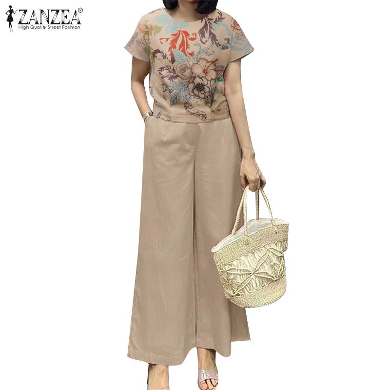 ZANZEA Женская блузка и брюки, летний повседневный брючный костюм из двух предметов, комплект