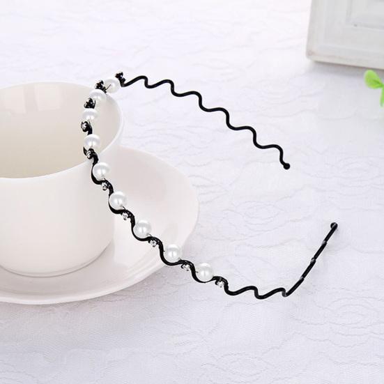 Lady Wavy Headband Non-slip Shiny Rhinestone Faux Pearl Narrow Band Anti-rust Hair Decoration Elastic Party Prom Lady Hair Hoop Hair Accessories