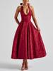 2026  V-Neck Halter Jacquard Evening Dress Elegant Backless Slim Fit