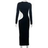 Elegant Sexy Party Hollow Out High Waist Black Dress Women Long Sleeve Slim Fit Casual Long Dress for Women Fashion Street Y2K Evening Dress 26182