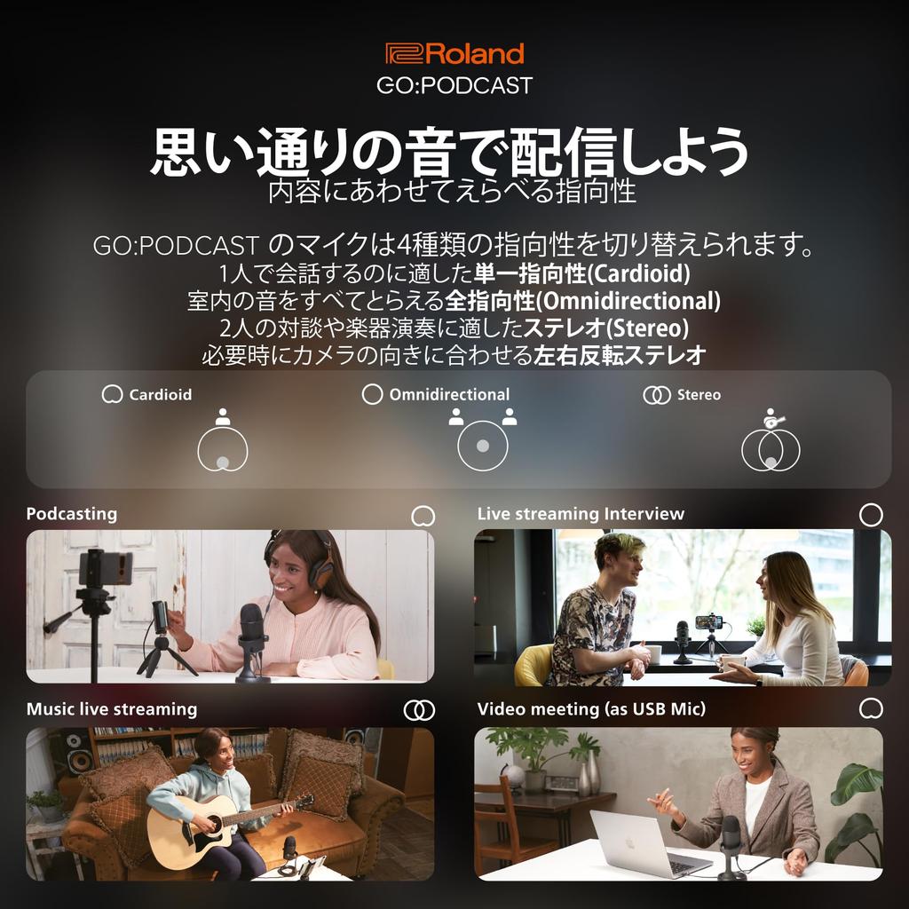 Roland Roland Совместим с iPhone 15 и ПК на базе Android и Mac. Конденсаторный USB-микрофон с переключаемой направленностью для контента и удаленной работы. В комплекте