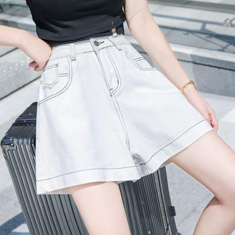 Летние широкие брюки трапециевидной формы с пятью точками, корейские женские джинсовые шорты, модные тренды с высокой талией, свободные повседневные простые красные