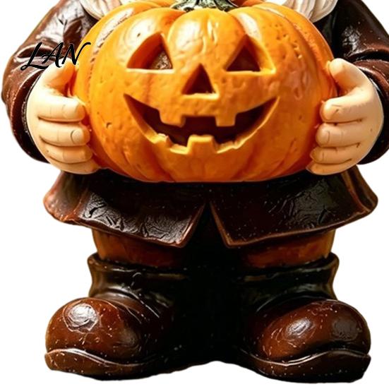 Unique Outdoor Garden Decor Halloween Gnome Statue, Faceless Holding Pumpkin Sculpture, Fall Figurine Waterproof Resin Statue for Porch Yard Autumn