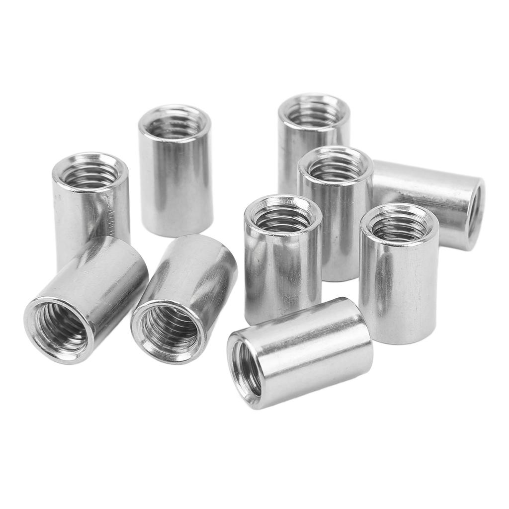 10 Pcs Round Connector Nut M10x1.5 L20mm Stainless Steel Female Thread Round Coupling Nuts Threaded