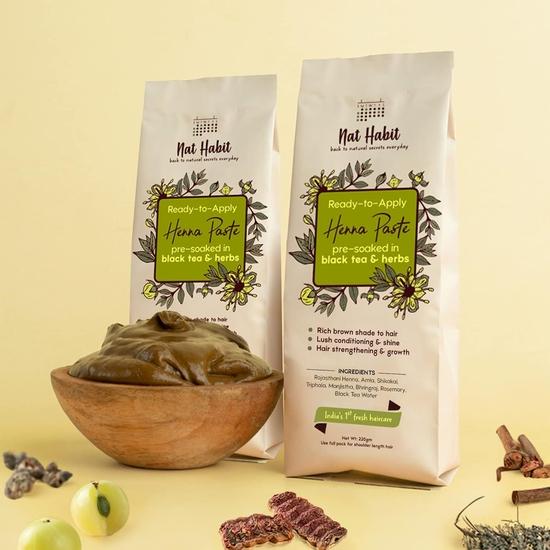 Nat Habit Ready-To-Apply Henna Paste & Crushed Tri-Leaf Summer Hair Oil - Hair Mask The Ideal Combo (Combo Pack of 3)