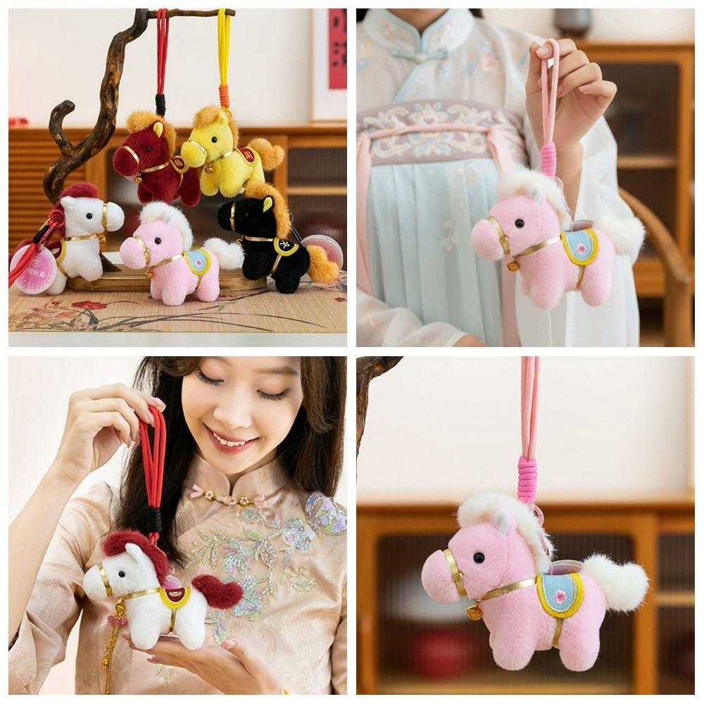 Cute Plush Horse Doll Pendant Creative Zodiac Pony Figurine Plush Horse Keychain  Car Decoration
