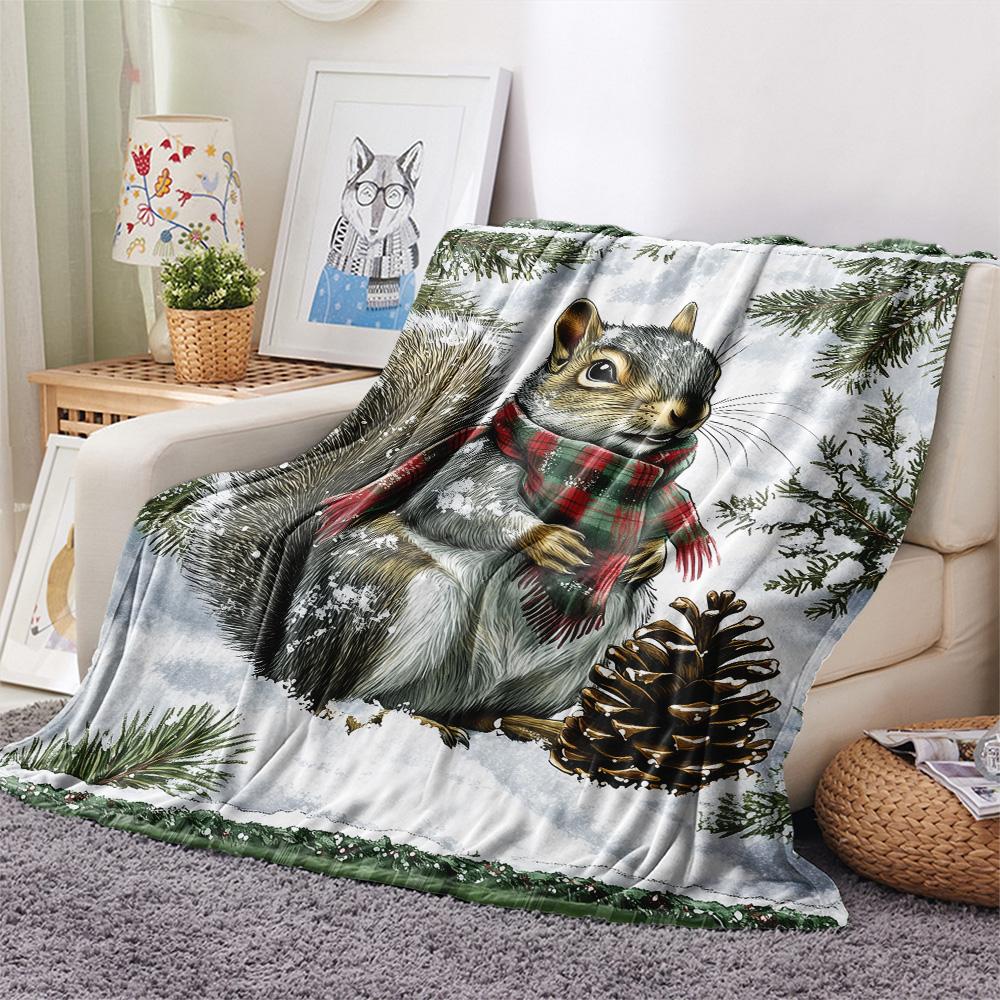Grey Squirrel Print Flannel Blanket, High quality Comfortable for All Seasons, Home Decor, Warmth and Comfort