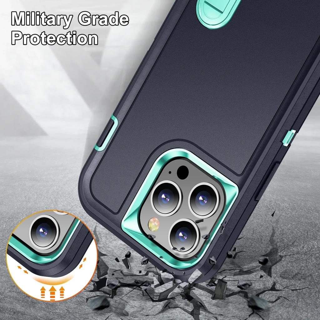 3 In 1 Defend Heavy Armor Holder Shockproof Case for IPhone 16 Pro Max 15 13 14 11 12 Bracket Stand Military Rugged Protective Kickstand Cover