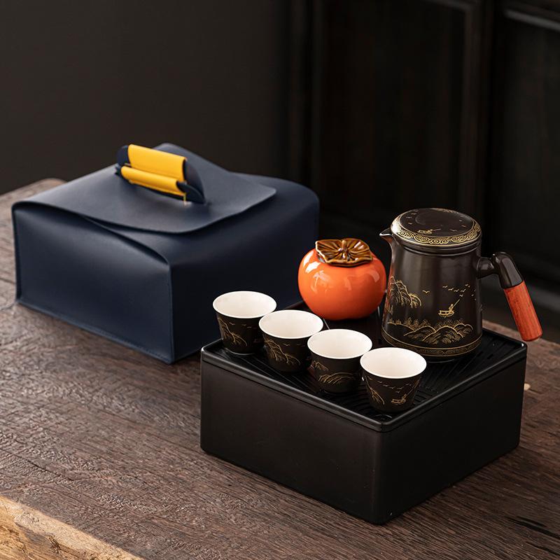 Походный чайный набор для путешествий, оборудование, керамическое заваривание чая, чаепитие, чашка Куайкэ, портативная сумка, походная чайная чашка, маленький набор