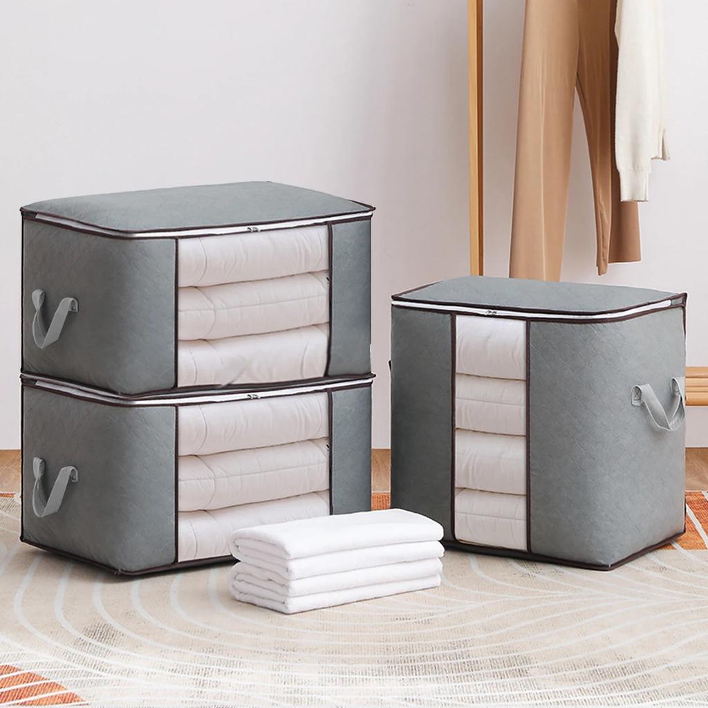 1/3 шт. Очень большая сумка для хранения с ручками - Портативная сумка для организации одежды и одеял с окошком, прочный полиэстер