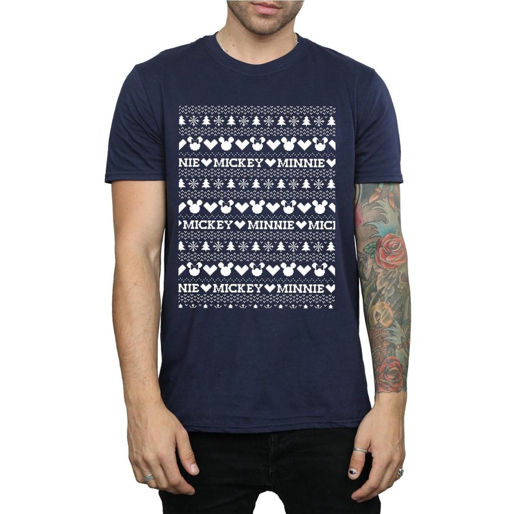 Disney Mens Mickey And Minnie Christmas Fair Isle T-Shirt