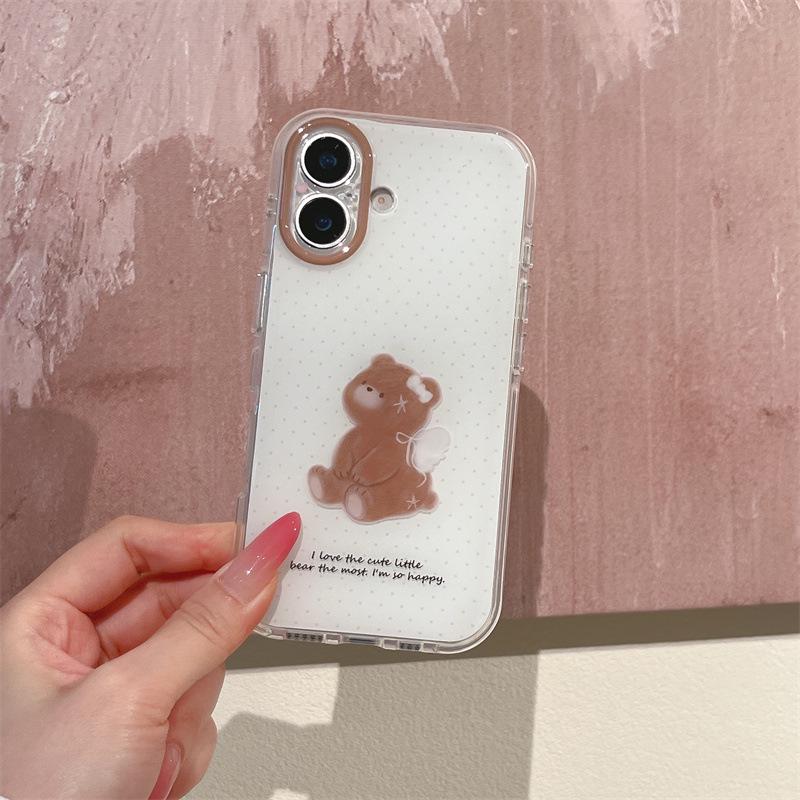 Минималистичный чехол для iPhone с цепочкой и маленьким мишкой в горошек для 17, 16 Pro Max, 15 Pro