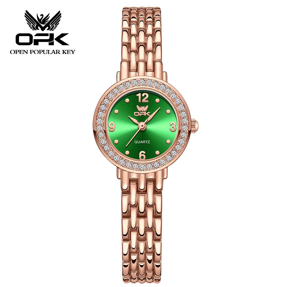 OPK brand waterproof three-pin diamond-encrusted steel belt ladies quartz watch 6009
