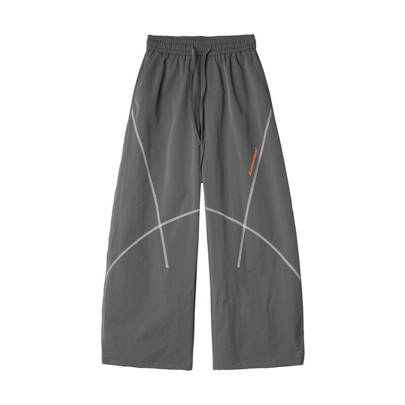 LEMANISM Unisex Color Block Letter Straight-Leg Fleece-Lined Casual Pants