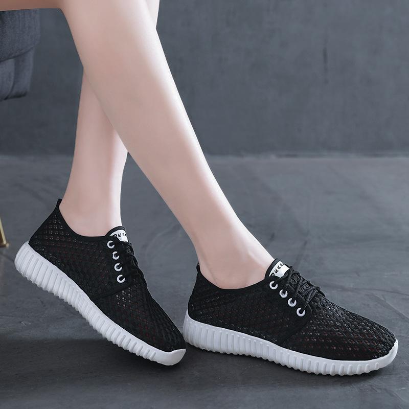 Mesh Shoes Women Breathable Comfortable Summer Hollow Mesh Cloth Shoes Sports Casual All-match Flat Bottom Single Shoes
