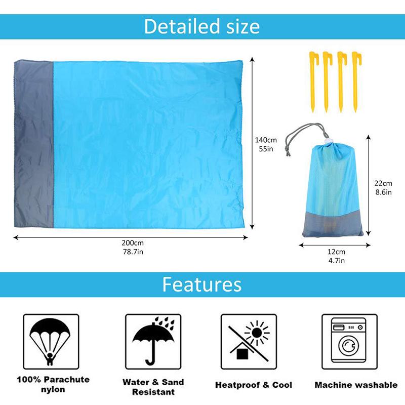 Beach Blanket Sandproof 200 X 140Cm Waterproof Beach Mat Lightweight Picnic Blanket For Travel Hiking Sports