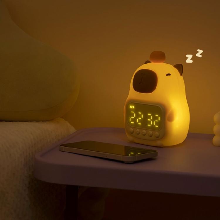 Cute Capybara Shape Sleep Night Lamp with Alarm Slock 1500mAh USB Rechargeable Sleep Trainer for Kids and Adults