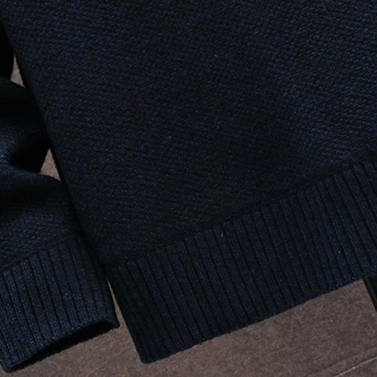 Men Autumn Winter Sweater Coat Stand Collar Thick Plush Color Matching Knitted Elastic