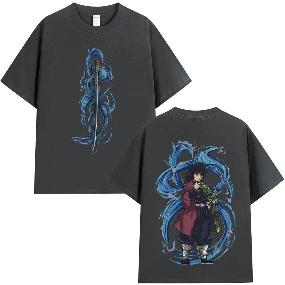 Anime Demon Slayer Water Hashira Tomioka Giyuu Graphic T Shirt Unisex Women Cartoon Unisexga Merch Tshirt Male Casual pure Cotton Top
