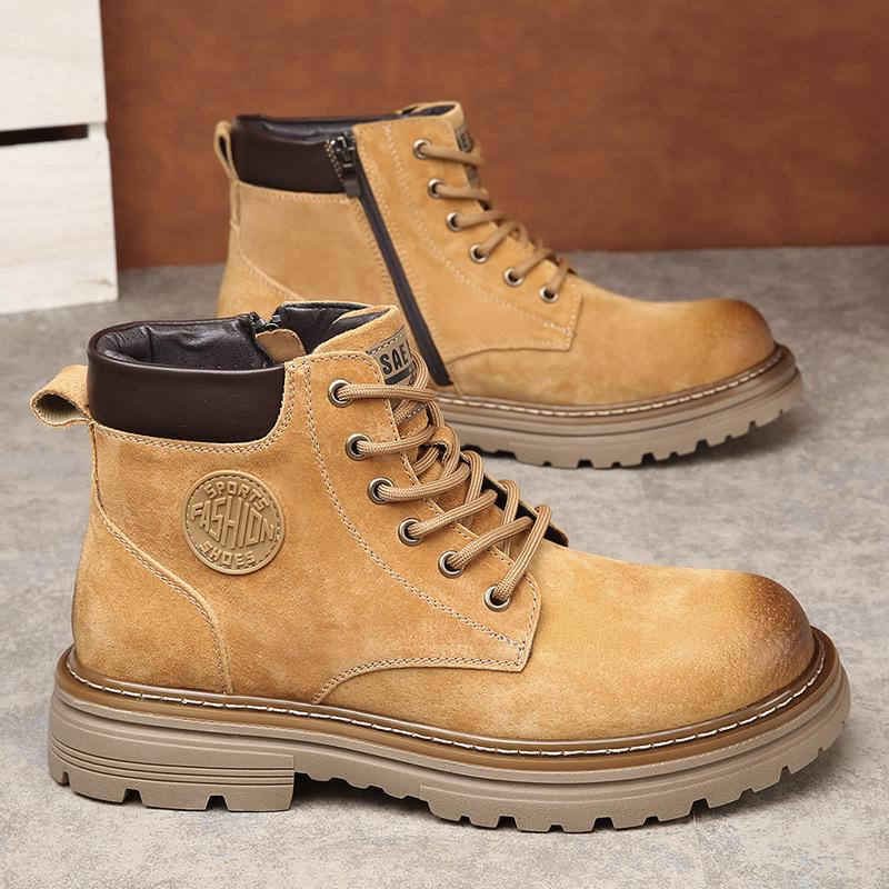 Мужские зимние ботинки Martin из натуральной кожи, толстая подошва, нескользящая, теплые, с бархатом, классического желтого цвета.