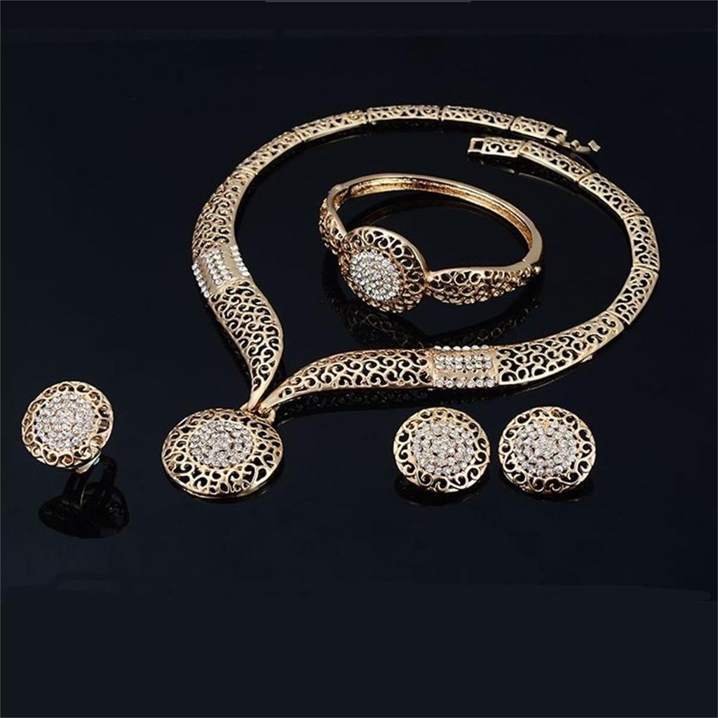 5-Piece Exaggerated Rhinestone Jewelry Set: Necklace, Earrings, Ring, Bracelet for Women's Wedding