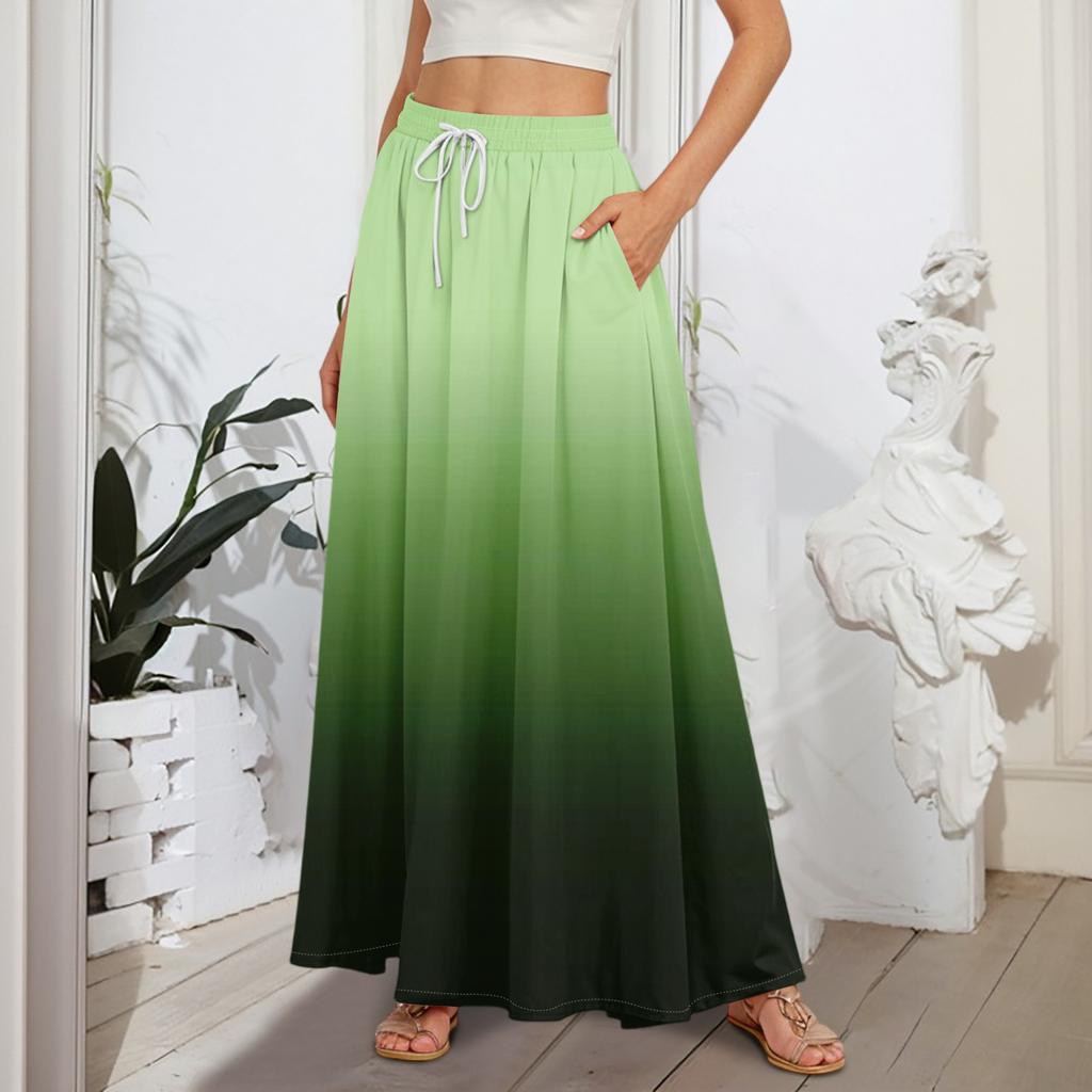 Women's Flowy Flared Ruffle Hem A Line Maxi Skirts Elastic Waist Elegant Tiered Layer Boho Long Skirts
