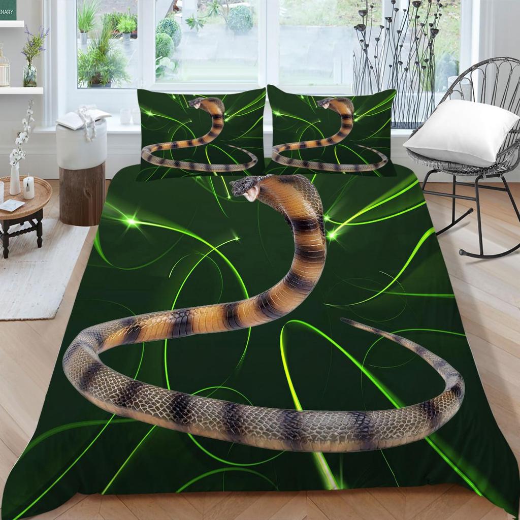 Комплект постельного белья с 3 принтами питона, пододеяльник со змеиным тематическим фоном, наволочка, украшение для постельного белья 2/3 спальни