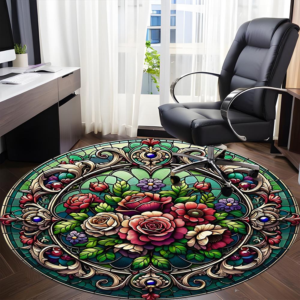 1PC Floral Ornament Chair Carpet for Office Non-Slip, Lightweight, Machine Washable Rug for Office, Sleeping, Room - Holiday Decoryy251009074